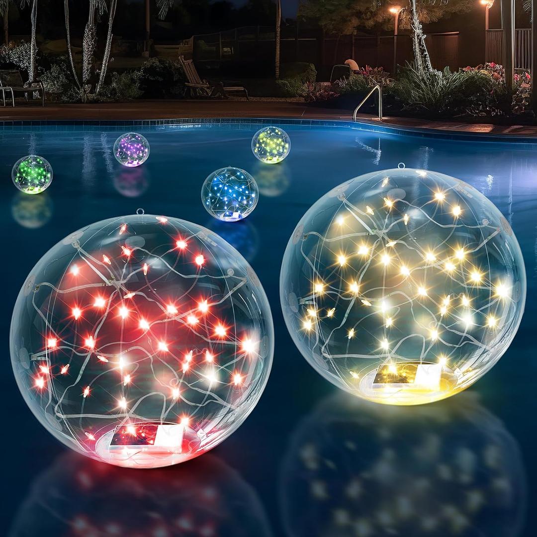14" Solar Floating RGB LED Pool Lights (2 Pack), Remote Control, Waterproof, Timer, Outdoor Pool Accessories (RGB (Red, Green, Blue))