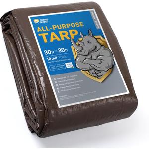 GUARD SHIELD Tarps Heavy Duty Waterproof 30x30 Feet Brown/Silver Poly Tarp Cover Outdoor Thick UV Resistant Tarpaulin with Grommets 10mil