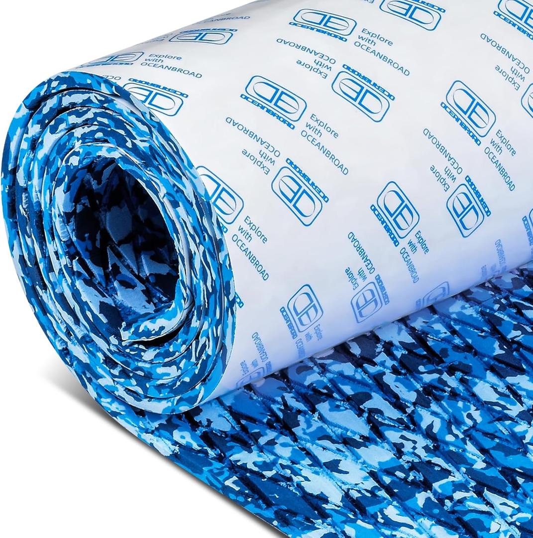OCEANBROAD Self-Adhesive 96''x16''/23''/38''/47'' Camouflage Boat Flooring Non-Slip Traction Pad EVA Foam Sheet for Jon Boat Surfboard SUP Board Kayak, Camo Black/Blue/Green/Brown/Yellow/Gray (96''x16''-10.67sqft, Camo Blue)