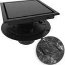 6 Inch Square Shower Drain Black Floor Drain with Flange Reversible 2-in-1 Cover Tile Insert Grate Removable SUS304 Stainless Steel CUPC Certified Matte Black