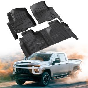 Floor Mats for Chevy Silverado/GMC Sierra 1500 2019-2024 2025 Crew Cab, 2019-2025 GMC Sierra 2500/3500 HD Crew Cab TPE All Weather Floor Liner (Rear Row with Factory Storage)1st & 2nd Row