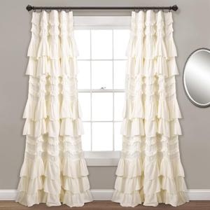 Lush Decor Kemmy Light Filtering Window Curtain Panel Single 52" W x 84" L Ivory - Drapes - Ruffled Curtains for Bedroom - Cream Curtains - Coquette Decor