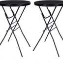 Cocktail Table 28in Folding Round High Top Indoor Outdoor with Removable Legs, Tall Bistro Foldable Bar Height Table for Parties, Patio, Backyard, Dining Room, Events, Black- 2PCS