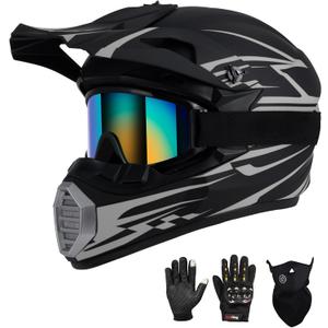 Youth Kids Motocross Helmet DOT Approved, Adult ATV Dirt Bike Off-Road Full Face Motorcycle Helmet with Goggles Gloves Mask for Boys Girls,Lightweight Breathable for Riding (Gray, X-Large)