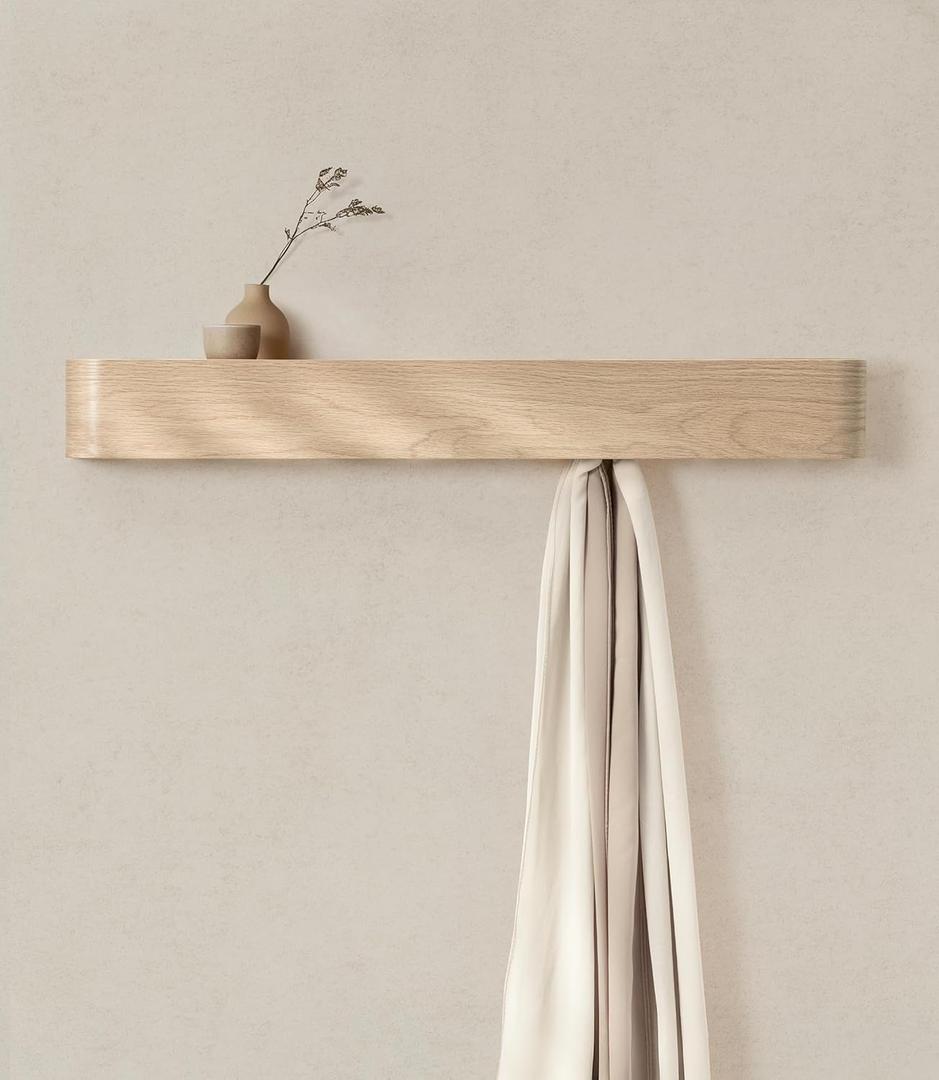 Wall-Mounted Coat Rack 'Toke' - Modern Design Coat Rack with Hidden Wall Hooks - Solid Wood Veneer Panel Coat Hanger - Oak, White