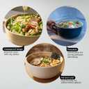 Restaurantware Bamboo Salad Bowl 1 Count 51 Oz Greaseproof Freezable Round Serving Bowl, Hot and Cold Food Friendly Handmade Bamboo Serving Utensils, Black