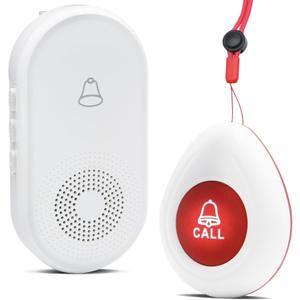 Wireless Caregiver Pager SOS Call Button for Elderly Monitoring 1000+ Feet Life AlertEmergency Alert System Call Bell for Nurse Patient Disabled 1 Waterproof Transmitter & 1 Plugin Receiver