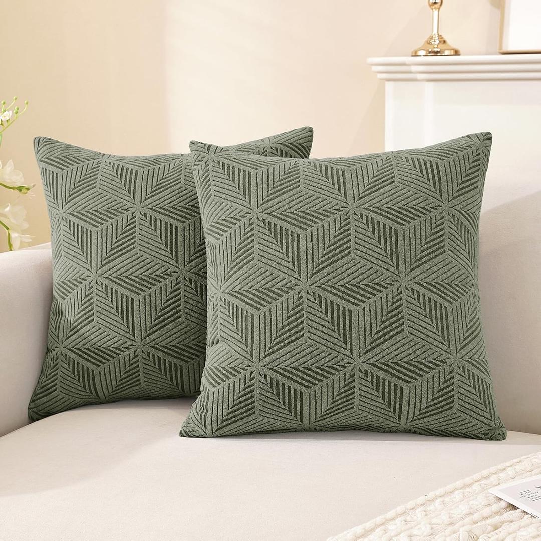 SYSLOON Decorative Throw Pillow Covers 18x18 Inch Set of 2,Pillow Covers for Couch Square Pillow Covers Home Decor Living Room Bed,Army Green