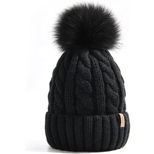 FURTALK Winter Beanie Hat for Women Fleece Lined Faux Fur Pom Pom Hats Womens Warm Thick Knit Skull Cap