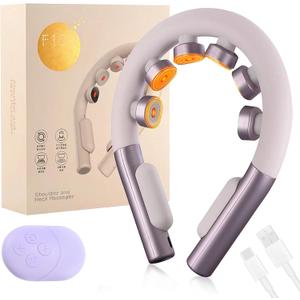 Neck Massager for Pain Relief Deep Tissue with Heat and 10 Massage Patterns & 16 Intensity Steps, Gift for Home or Travel, Purple