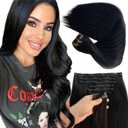 Seamless Clip in Hair Extensions Real Human Hair, 20 Natural Black Seamless Clip ins Remy Hair Extensions Invisible Tape Weft Real Human Hair Extensions for Women Straight PU Skin Weft Clip ins Hair