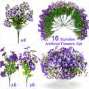 Daynight 16 Pcs Faux Petunias Artificial Flowers for Outdoors, UV Resistant Fake Purple Petunias Plants Realistic Silk Flowers for Porch Front Door Garden Window Outside Decor (16, Purple)
