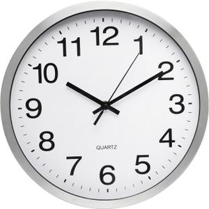 Wall Clock 12 Inch Silver Brushed Finish Silent Non Ticking Indoor Clock Round Battery Operated Stainless Steel Wall Clocks for Home, Office, Hotel, Bedroom, Living Room, Kitchen (White-silver Brushed Finish)