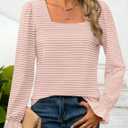 ZESICA Women's Square Neck Tops Puff Long Sleeve Shirts Fall Fashion 2026 Clothes (Pink, M)