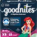 Goodnites Girls' Nighttime Bedwetting Underwear, Size Extra Small (28-43 lbs), 15 Ct