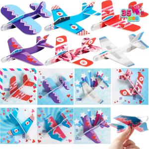JOYIN 35 Valentines Day Foam Airplanes Greeting Cards for Kids Valentines Party Favor, School Classroom Exchange Prizes Gift Supplies