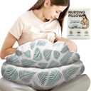 PILLANI Nursing Pillow for Breastfeeding, Breast Feeding Must Haves, Baby Pillow, Breast Feeding Pillow for Mom & Baby, Removable Cotton Cover, Adjustable Waist Strap, Breastfeeding Essentials Newborn (Feather Leaves)