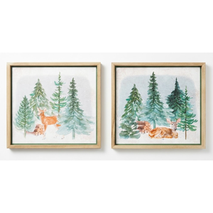 2PCS Vintage Forest Deer Framed Wall Art Set Rustic Farmhouse Artwork Prints Wall Decor for Home Bedroom Living Room 16.5x16.5 Inch