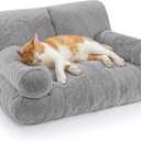 Gimars Upgrade Large Cat Bed for Indoor Cats -Added 10% More Stuff Sponge, Orthopedic Pet Couch Beds with Bolstered Edges, Fluffy Washable & Removable Cover, Anti Slip Base, Grey