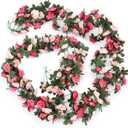 Syhonic 4pcs Artificial Flower Garland Fake Rose Vines Pink Rose Hanging Garland Silk Flower Ivy for Home Wedding Hotel Office Garden Arch Craft Art Dcor 8.2ft / pcs