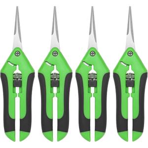 4-Pack Pruning Shears for Garden, 6.6 Inch Sharp Stainless Steel Straight Garden Scissors for Gardening/Branch/Flower Plant, Heavy Duty Hand Pruner [Green Black]