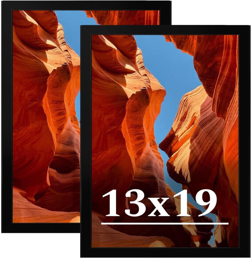 13x19 Picture Frame Set of 2, 13 x 19 Black Picture Frame with HD Plexiglas, 13 by 19 Poster Frame, Display Frame for Vertical or Horizontal, Presenting Spatial Aesthetics-Form & Light Series