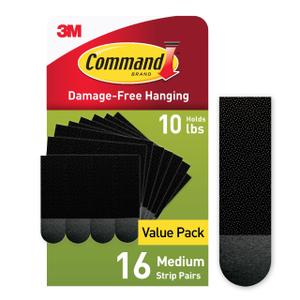 Command 10 lb Medium Picture Hanging Strips 16 Pairs (32 Command Strips), Damage-Free Hanging Picture Hangers, No Tools Great for Home Decor, Black Adhesive