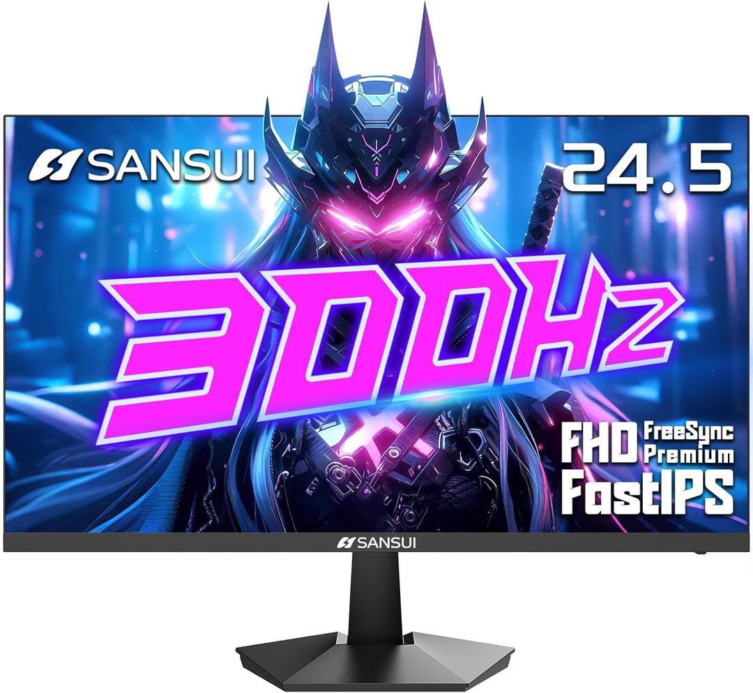 SANSUI Gaming Monitor, 24.5" 300hz 240hz FHD 1080P 1ms FPS PC Monitor Gaming, HDR, FreeSync, DisplayPort x2 HDMI x2, Fast IPS, 120% sRGB, Audio Jack, VESA Support, Desktop Compatible(ES-G25X1 PRO) (Black)