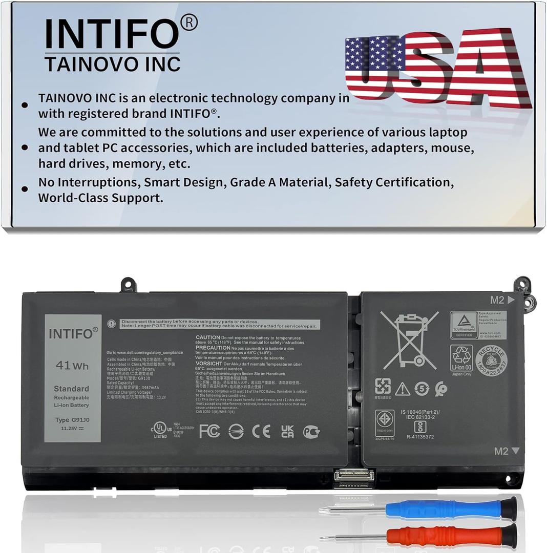 41Wh G91J0 Laptop Battery Compatible with Dell Latitude 3320 3420 3520 Vostro 3510 3511 3515 5310 5410 5415 5510 5515 Inspiron 5418 5518 7415 2-in-1 0MGCM5 0FH3K2 V6W33 [11.25V 3467mAh 3-Cell]