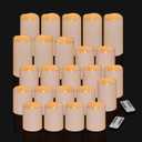 Flameless Candles 4" 5" 6" Set of 24 Ivory Outdoor Indoor Pillars 3" Diameter Battery Operated Flickering Candles Include 10-Key Remote Timer Function 400+ Hours Requires 2 AA Batteries (24 Pack)