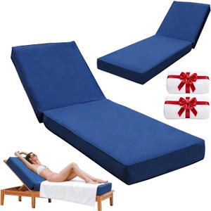 Home Outdoor Chaise Lounge Cushion 72"x21"x6", Waterproof 6" Extra Thickness Lounge Cushion with Removable Cover, Patio Lounge Chair Cushions Set of 2 for Outdoor Furniture, Navy Blue