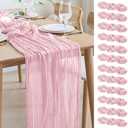 Asee'm 12PCS Table Runner Cheesecloth 10FT Blushing Pink Boho Gauze Fabric Rustic Sheer Cheese Cloth Runners for Wedding Bridal Shower Thanksgiving Party Christmas