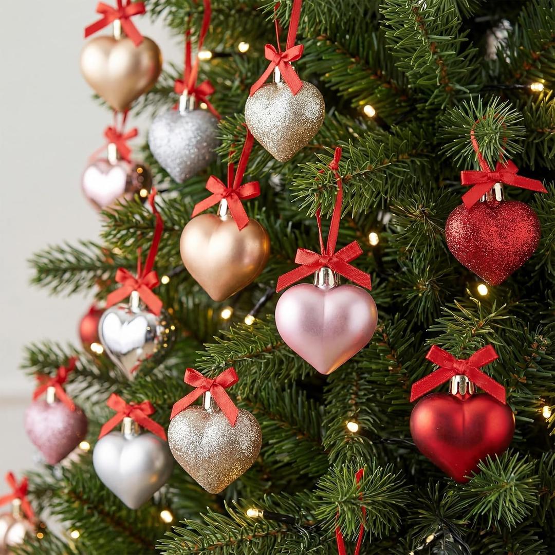 Ceenna 36 Pcs Valentine's Day Heart Shaped Ornaments Heart Shaped Decor for Tree Valentine's Day Wedding Anniversary Party Decoration(Pink, Silver, Red, Champagne Gold)