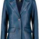 Jild Classic 2-Button Lambskin Leather Blazer Women - Casual Coat Long Sleeves Suit Style Leather Jacket Women (Large, Blue)