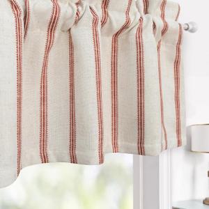 DriftAway Farmhouse Linen Lined Valance Double Layer Thermal Insulated Room Darkening Blackout Window Valances 3 Inch Rod Pocket Vertical Striped Kitchen Valance for Bathroom Single 52 x 14 Inch Red