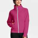 Womens Fleece Lined Half Zip Pullover Cotton Winter Warm Sweatshirt for Women with Thumbhole Pocket (Pink)