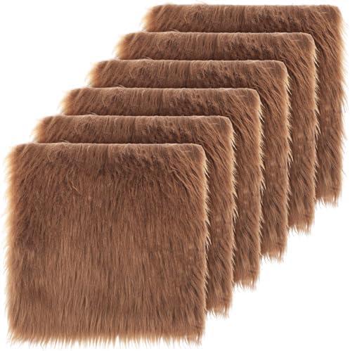 Frienda 6 Pcs Faux Fur Fabric 10 x 10 Inch Fluffy Faux Fur Fabric Patches for Cosplay Events, Festival Costumes & DIY Craft Sewing Projects(Brown)