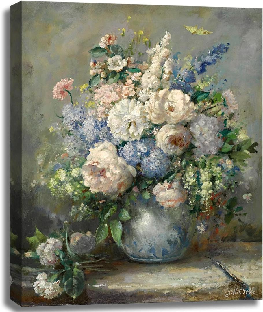 msspart Pierre Auguste Renoir Canvas Wall Art Print - Spring Bouquet Floral Oil Painting Reproduction Classic Flowers Artwork Poster for Office Bedroom Bathroom Home Decor- 16"x24"