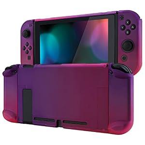 eXtremeRate PlayVital Unique Cover for Nintendo Switch, Protective Case Protector for Switch - Shock-absorbent Anti-Scratch Dockable Durable Hard Shell, Clear Atomic Purple Rose Red (NOT for Switch 2)