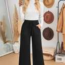 Arach&Cloz Womens 2025 Spring Sweater Pants Wide Leg Elastic High Waist Cute Casual Flowy Lounge Winter Knit Trousers Pockets (Black)