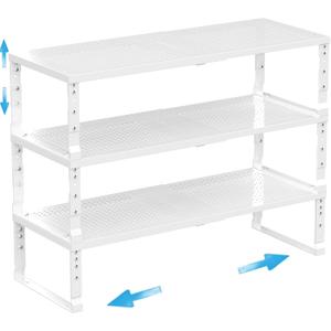 Expandable Spice Rack Kitchen Cabinet Shelf Organizer, Stackable Storage Shelves Racks, Adjustable Counter Shelving for Cabinets, Countertop, Cupboard,Pantry and More(3Packs/White/Medium)
