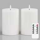 Zevanor Flameless Flickering 4" x6" Real Wax White Remote Candles with Candle Grease, Pack of 2 Timer LED Battery Operated Fake Warm Light Pillar Candles for Home, Banquet, Ceremony Decoration