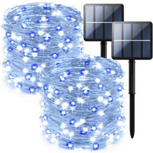 1-Pack 200 LED Solar Fairy Lights Outdoor, Upgraded Oversize Lamp Beads & Super Bright Solar String Lights Outoor, 8 Modes Solar Lights for Garden Patio DecorationsBlue&White