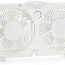 Amazon Basics Window Fan for Home Bedroom, Twin Heads, Cooling Airflow, Exhaust, Expandable Side Panel, Manual Control, 3 Speeds, 63W, 9 inch, White