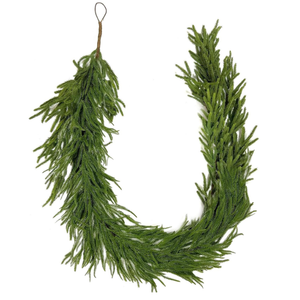 Real Touch Norfolk Pine Garland Green Artificial Christmas Garland Faux Greenery Garland for Holiday Fireplace Mantle Window Indoor Outdoor Decor, 1 Pcs