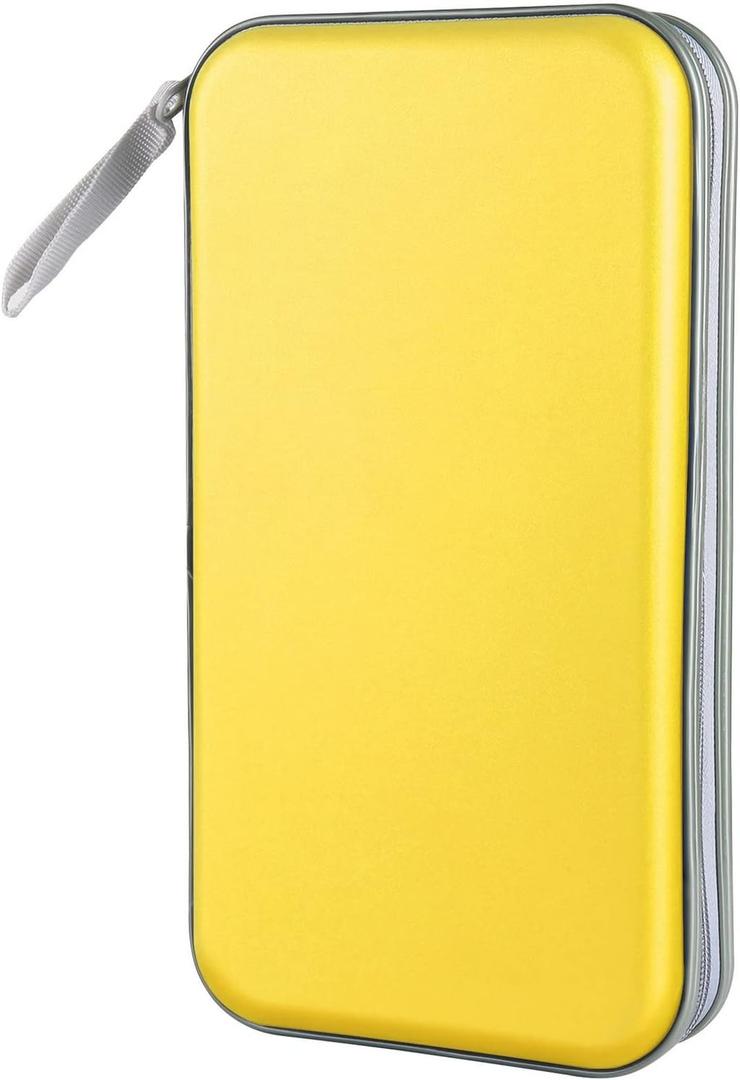 CD Case, Siveit DVD Case Holder 96 Capacity Hard Plastic CD DVD Disc Cases Storage Binder Wallet for Car Home Office Travel (Yellow)