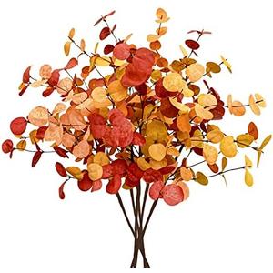 Agusbagli 6 Pcs Artificial Eucalyptus Leaves 28'' Tall Fall Flowers Leaf Greenery Stems Autumn Decorations for Home Wedding Centerpieces Thanksgiving Floral Arrangements
