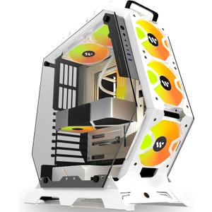KEDIERS PC Case C570 ATX Mid Tower Tempered Glass Gaming Computer Open Frame Case with 5 PWM ARGB Fans,White