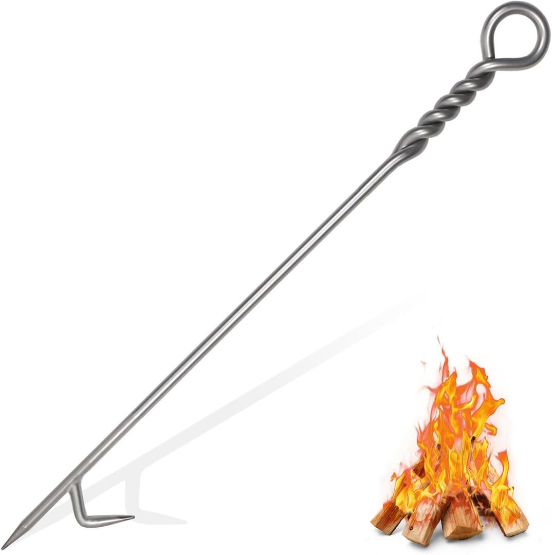 Fire Poker for Fire Pit Outdoor 40in Twisted Rope Design 316 Stainless Steels Fireplace Poker for Fire Pit, Handmade Fire Pit Poker for Firewood Log Coals Campfire Wood Stove, Outdoor and Indoor Use