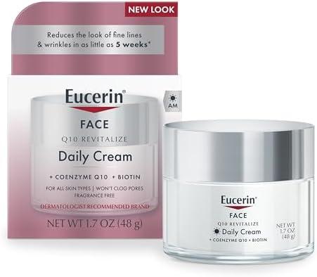 Eucerin Q10 Anti-Wrinkle Face Cream, Unscented Face Cream for Sensitive Skin, 1.7 Oz Jar 2 packs